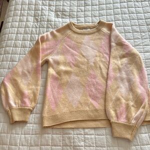 Crown and Ivy - Pink and Cream Argyle Women's Sweater